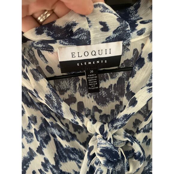 Eloquii Chiffon Tie Neck Long Sleeve Fit & Flare Dress Plus Size 20 Blue White - Picture 8 of 11